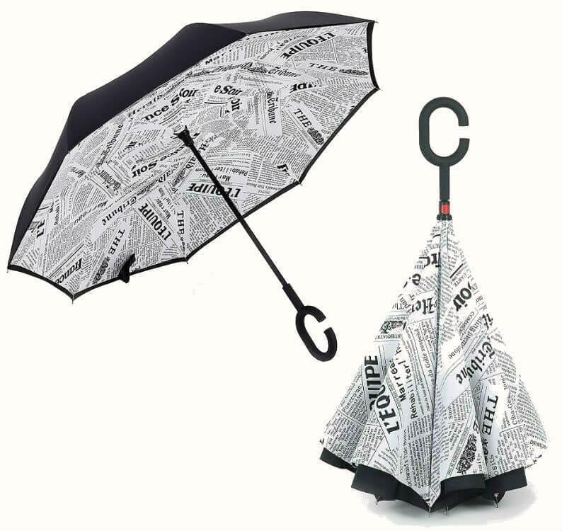 Умный двухсторонний зонт с обратным открыванием / белый с буквами
