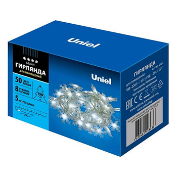 UL-00007196 ULD-S0500-050/DTA WHITE IP20 SNOWFLAKES-2 (50м, 5м, 8 реж) Гирлянда UNIEL