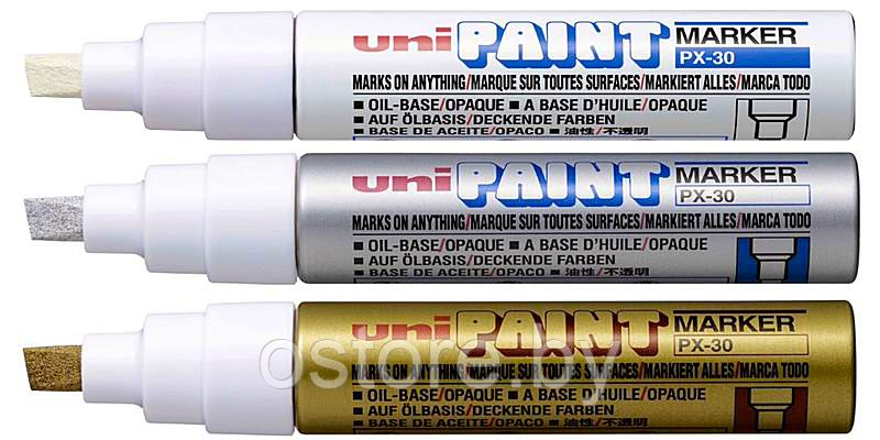 Перманентный маркер Uni Paint PX-30 4-8,5мм. Клиновидное перо. Серебро unipaint px 30 - фото 2 - id-p171082151