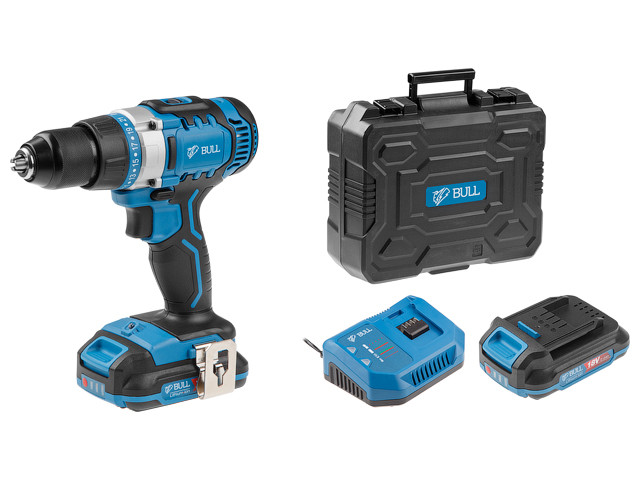 Аккум. дрель-шуруповерт BULL SR 1801 ((18.0 В, 2 акк., 2.0 А/ч Li-Ion, 2 скор., 50 Нм. шурупы до 10 мм)