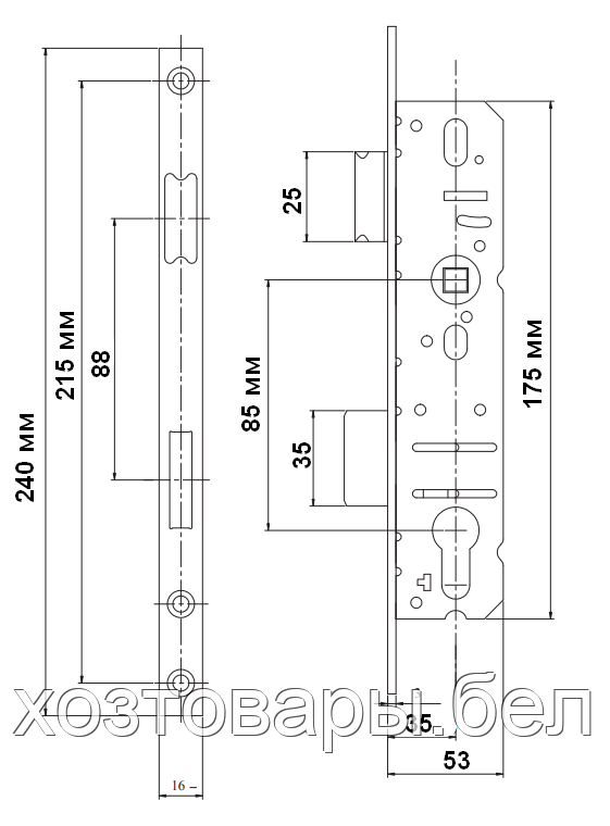 Замок 85-35/16мм с фалевой защелка, WinDoorPro - фото 3 - id-p171082880