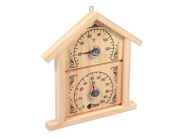 Термометр с гигрометром Банная станция "Домик" 23,6х22х2,5 см для бани и сауны, "Банные штучки" (БАННЫЕ