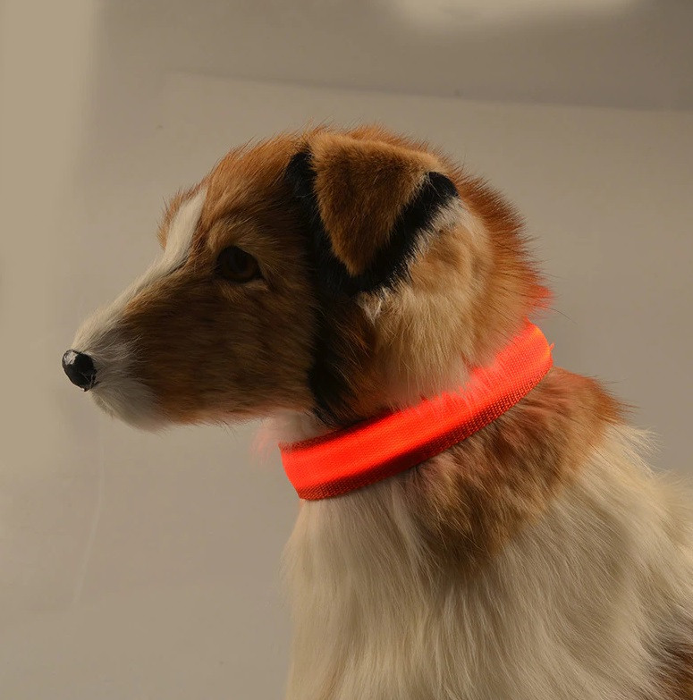 Светящийся ошейник для собак, нейлон, размер S, 35-43см, красный - фото 4 - id-p171111394