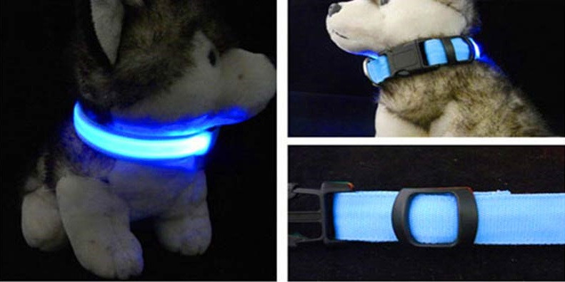 Светящийся ошейник для собак, нейлон, размер M, 40-48см, синий - фото 4 - id-p171111396