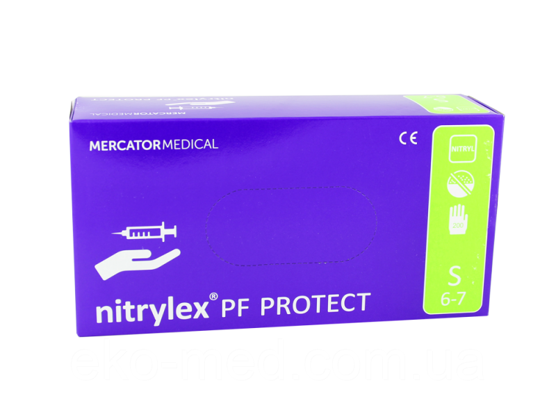 Перчатки нитриловые S голубые 50пар/100шт Nitrylex Mercator Medical PF protect
