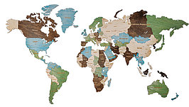 Карта мира, L. Деревянный пазл Woodary многоуровневый на стену (цветной)