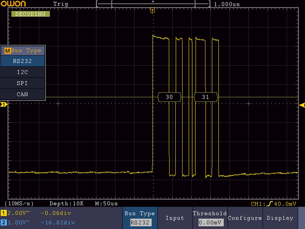 Программа для декодирования по протоколам RS-232, I2C, SPI OWON Bus Decoding Kit RSI