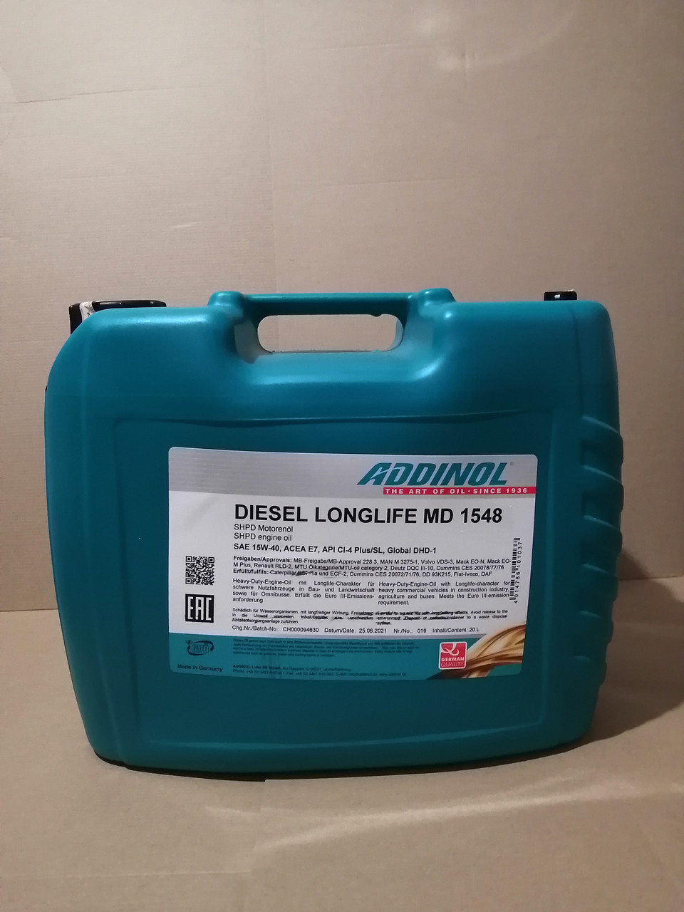 15W40 Diesel Longlife Масло моторное ADDINOL MD 1548, 20л