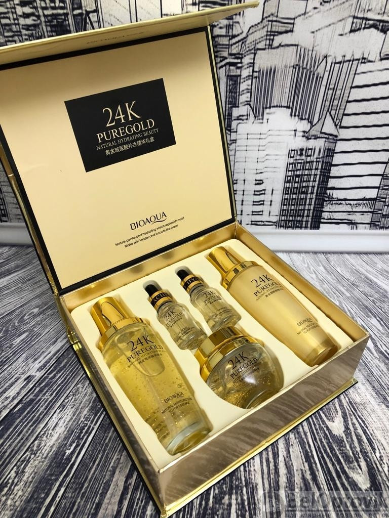 УЦЕНКА Подарочный набор уходовой косметики Bioaqua 24K Pure Gold Set с частицами золота и гиалуроновой - фото 2 - id-p136800908