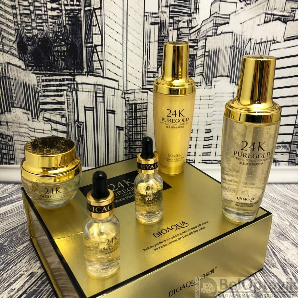 УЦЕНКА Подарочный набор уходовой косметики Bioaqua 24K Pure Gold Set с частицами золота и гиалуроновой - фото 3 - id-p136800908