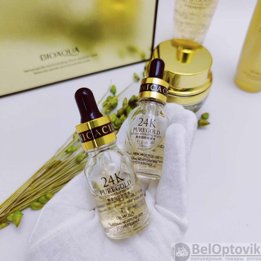 УЦЕНКА Подарочный набор уходовой косметики Bioaqua 24K Pure Gold Set с частицами золота и гиалуроновой - фото 6 - id-p136800908