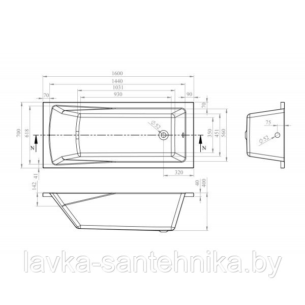 Ванна акриловая Lavinia Boho One 160*70 (с подголовником) - фото 3 - id-p171336986