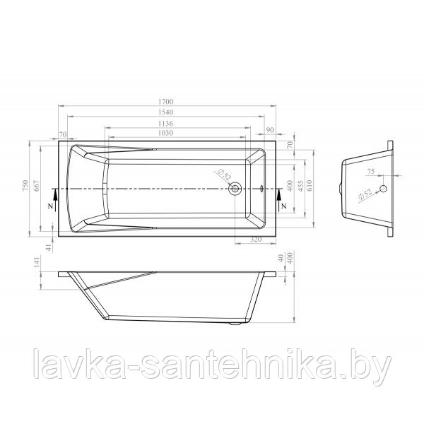 Ванна акриловая Lavinia Boho One 170*75 (с подголовником) - фото 3 - id-p171336991