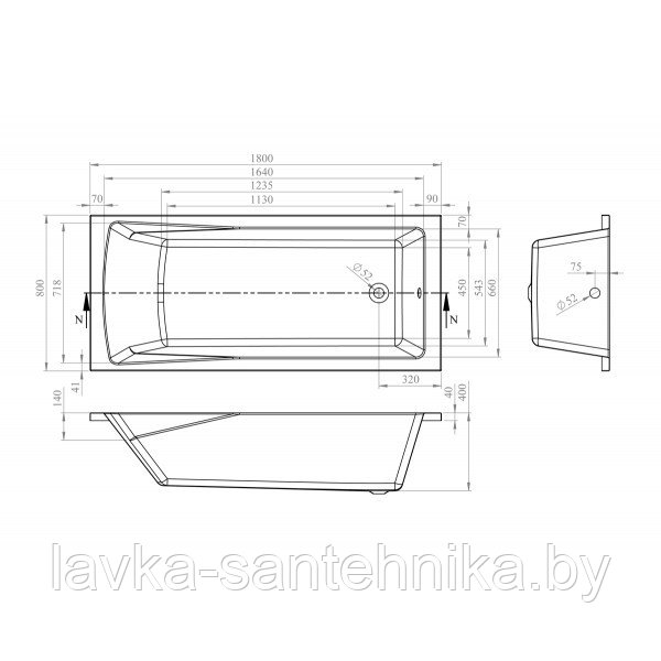 Ванна акриловая Lavinia Boho One 180*80 (с подголовником) - фото 2 - id-p171336993