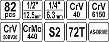 Набор инструмента 1/2", 1/4" (82пр.) CrV "Yato" YT-12691, фото 3