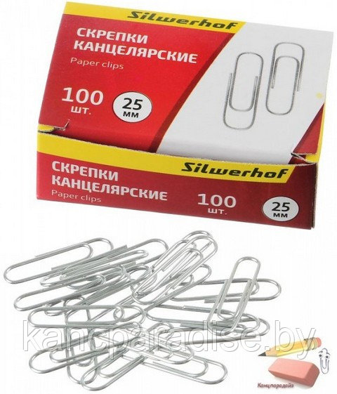 Скрепки Silwerhof, 25 мм., оцинкованные, 100 штук