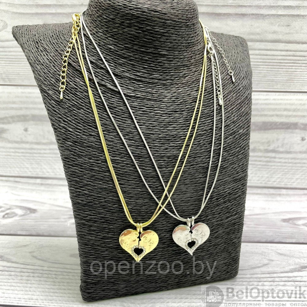 Парная подвеска Сердце на цепочках (2 цепочки, 2 половинки сердца) Серебро - фото 2 - id-p116017843