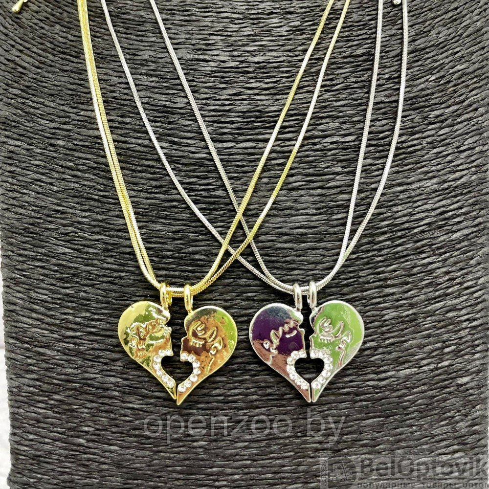 Парная подвеска Сердце на цепочках (2 цепочки, 2 половинки сердца) Золото - фото 5 - id-p76965662