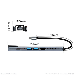 Переходник для MacBook TC19 UCB C - HDTV / 2USB / TF Card Reader / SD / Rj45 / USB-C male / USB-C Female