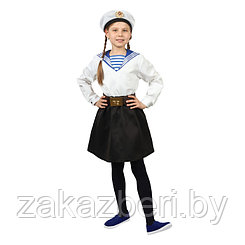 Карнавальный костюм «Морячка в бескозырке» для девочки, белая фланка, юбка, ремень, р. 34, рост 134 см
