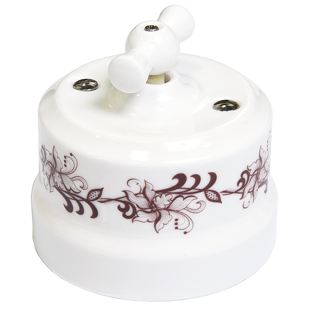 Одинарный проходной ретро выключатель Lindas, орнамент  №1 (лилия)