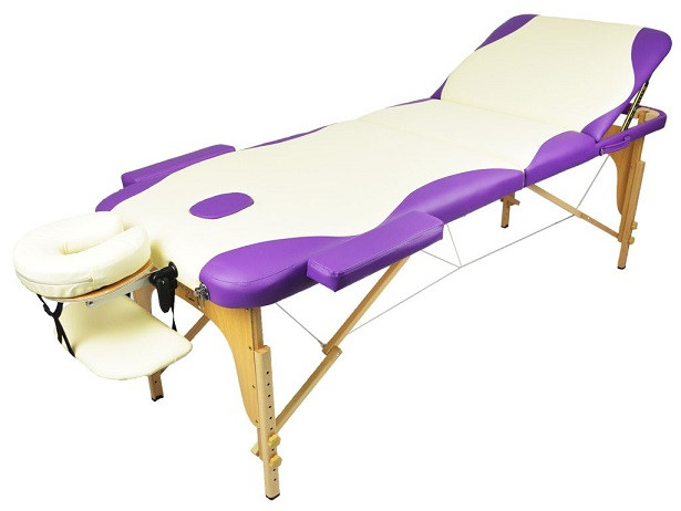Массажный стол 70 см складной 3-с деревянный кремово-фиолетовый - фото 1 - id-p171435302