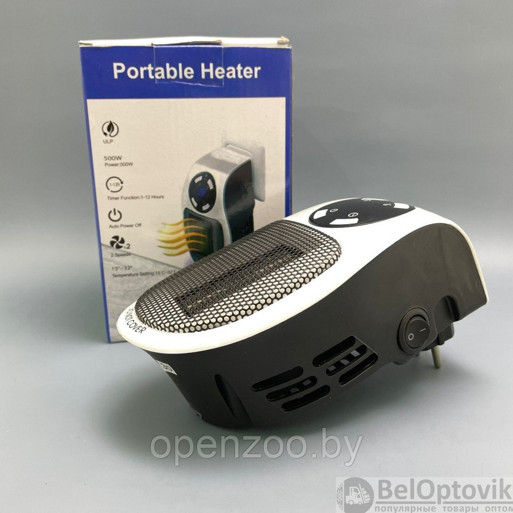 Портативный электрический мини обогреватель с пультом ДУ Portable Heater 500 W (2 режима работы, таймер) - фото 2 - id-p171009264
