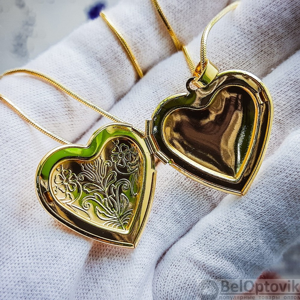 Кулон-тайник Сердце на цепочке Орнамент в золоте - фото 10 - id-p102755449