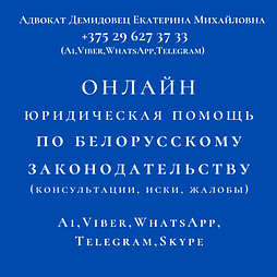 Дистанционная, ОНЛАЙН юридическая помощь адвоката Демидовец Е.М. Опыт работы более 24 лет.
