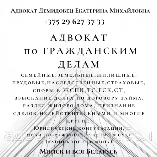 АДВОКАТ Демидовец Е.М.ЮрКонсультации,иски,участие в суде о защите прав потребителей.Опыт более 23лет - фото 4 - id-p44461571