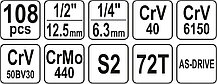Набор инструмента 1/2", 1/4" (108пр.) CrV "Yato" YT-38791, фото 3