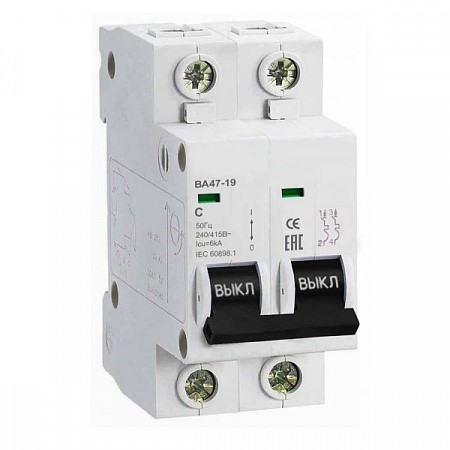 Выключатель автоматический  ВА47-19 2Р, 2А, С, 6кА