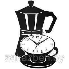 Часы настенные "Кофейник" 25х40х2см, мягкий ход, циферблат серый, пластм. черный (Китай)