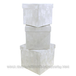 Коробка подарочная, набор 3 штуки: 15х15х14см; 17х17х15,5см; 19х19х17,5см "Бархат" белый (Китай)