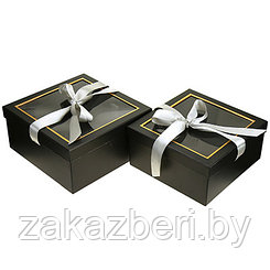 Коробка подарочная, с окном, с лентой, набор 2 штуки: 23х23х11см; 25х25х12см, черный (Китай)