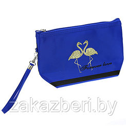 Косметичка "Золотой фламинго" 23х7х15см , нейлон, на молнии, на подкладке, с ручкой, синий (Китай)