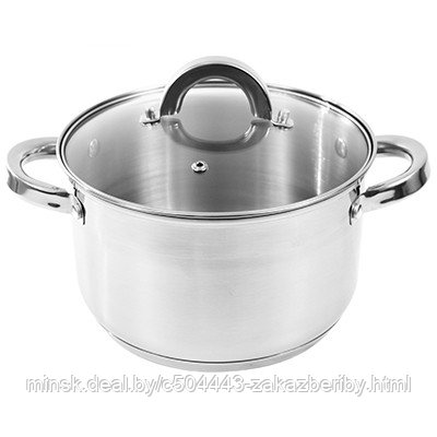 Кастрюля из нержавеющей стали "Rondy" 3,9л, д20см, h12,5см, стеклянная крышка, двойное капсулированное дно,