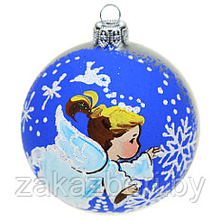 Елочная игрушка шар стеклянная "Ангел со снежинками" д8см, ручная художественная роспись, подарочная упаковка