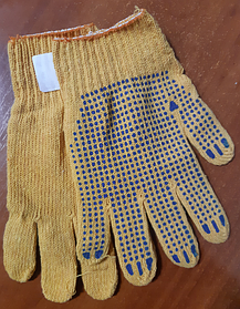 Перчатки хлопчатобумажные с ПВХ-точечным покрытием 10 класс Жёлтые 3 нити
