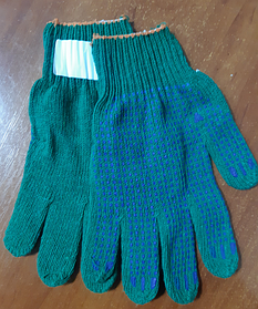 Перчатки хлопчатобумажные с ПВХ-точечным покрытием 10 класс Зеленые 3 нити