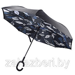 Зонт-трость механический, обратного сложения "Листья" плащевка, 8 лучей, двойной купол, д/купола 105см,