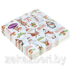 Салфетки бумажные 33х33см "Plushe", 2 слойные, 15 штук в упаковке, рождественское настроение (Украина)