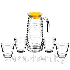 Набор для воды стеклянный "Миг-1" 5 предметов: кувшин 1,1л д10см h21,5см, с пластмассовой крышкой; стакан