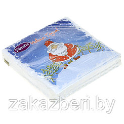 Салфетки бумажные 33х33см "Plushe", 2 слойные, 15 штук в упаковке, Санта на горке (Украина)