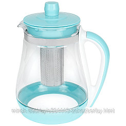 Чайник заварочный "Чаепитие" 2,2л h20,5см, стеклянная колба с мерной шкалой, пластмассовый корпус - голубой,