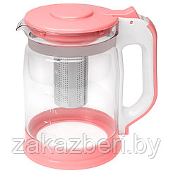 Чайник заварочный "Чаепитие" 2,0л h21,5см, стеклянная колба с мерной шкалой, пластмассовый корпус - розовый,
