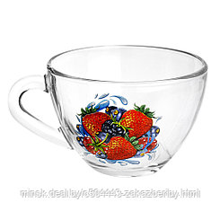 Чашка чайная стеклянная "Ягодный микс капля" 200мл, д9см, h6,2см, форма "Прага" (Россия)