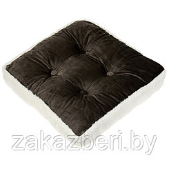 Подушка для сиденья 40х40х7см "Лапландия" кант из искусственного меха, коричневый, велюр, 100% полиэстер