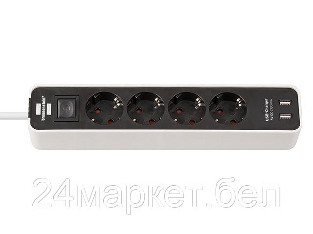 Удлинитель 1.5м (4 роз., 3.3кВт, с/з, 2 USB порта, выкл., ПВС) черный/белый Brennenstuhl Eco-Line (провод