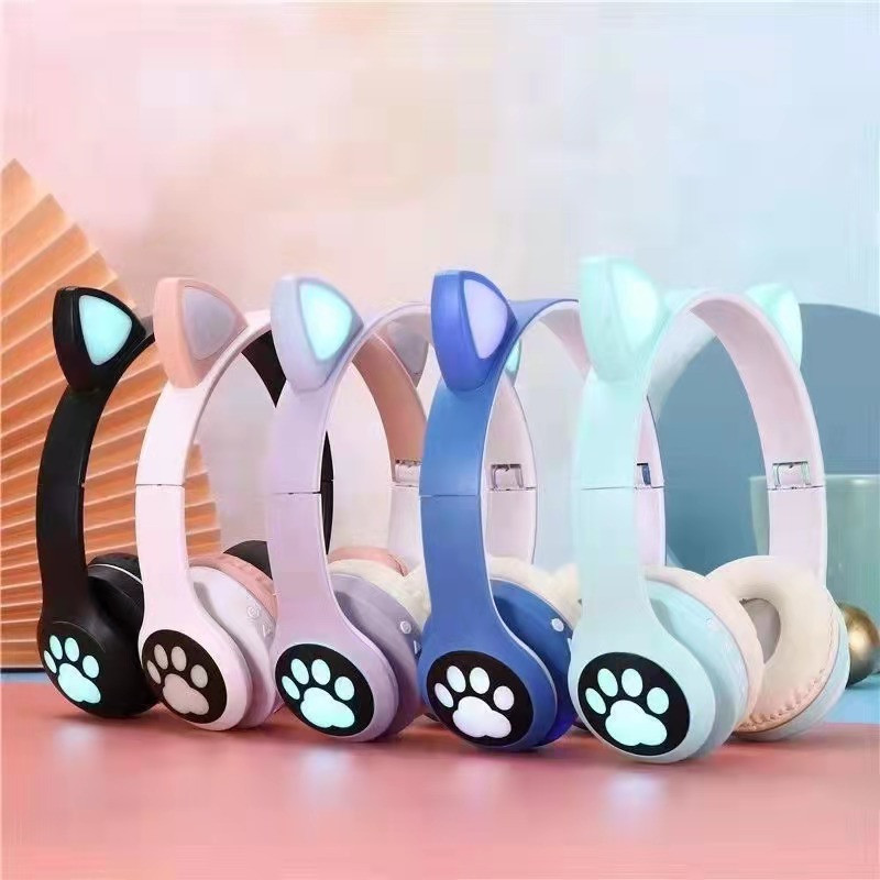 Беспроводные Bluetooth наушники с ушками детские Cat Ear Vz-28 со светящимися ушками
